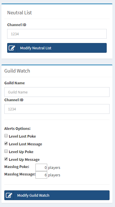 Neutral List and Guild Watch config page